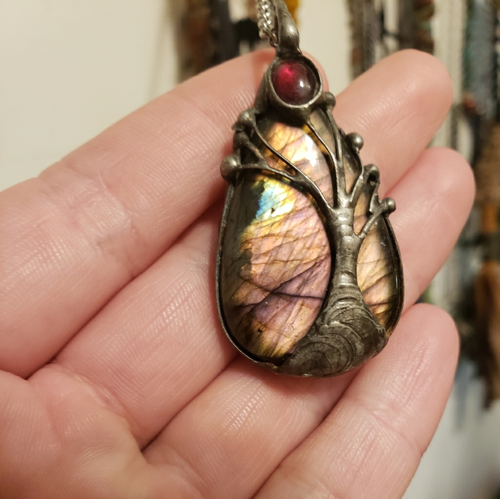 Labradorite and garnet pendant